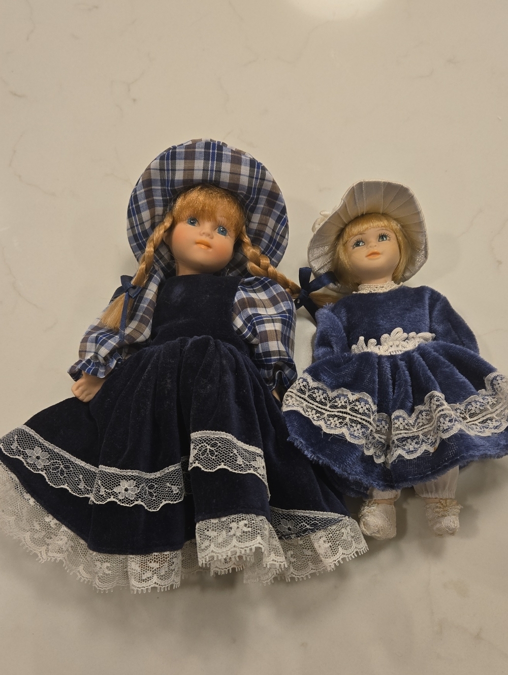 Blue Velvet Lace Girl Dolls - Classic Porcelain Style